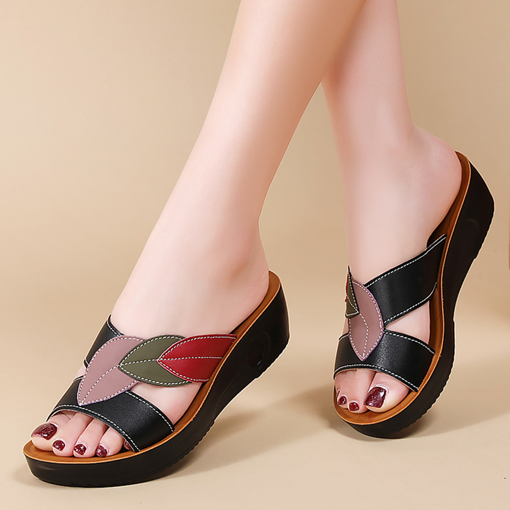 Ethnic Modern Fashion - レディース厚底ウェッジスニーカー、サンダル、スリッパ、夏用アウトドアビーチシューズ、おしゃれなカラーブロックファッションサンダル