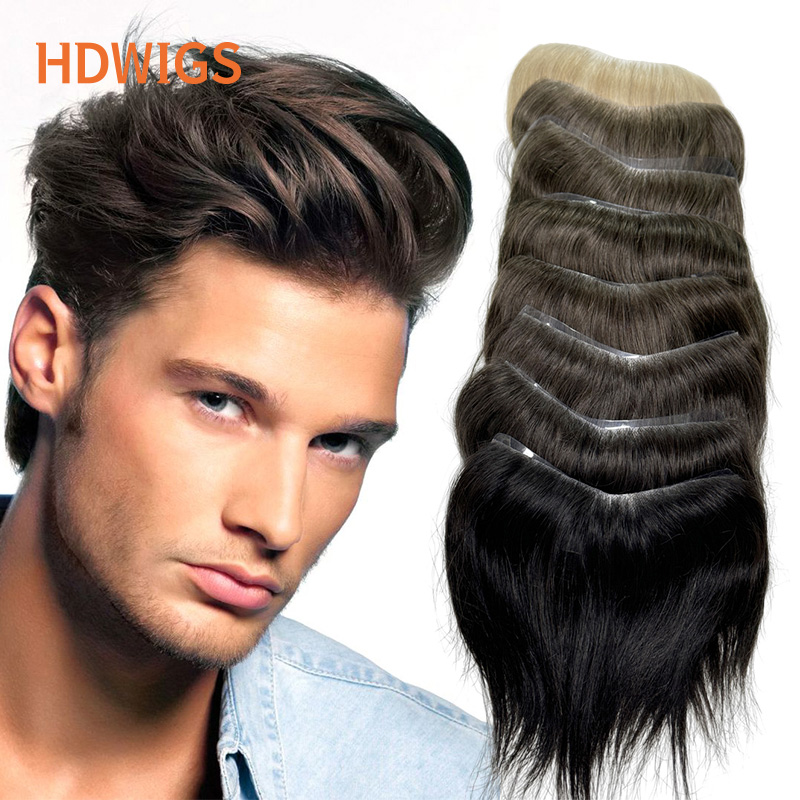 Ethnic Fashion India - ストレート Vstyle ヘアライン男性用 HDWIGS 人毛システムフル PU