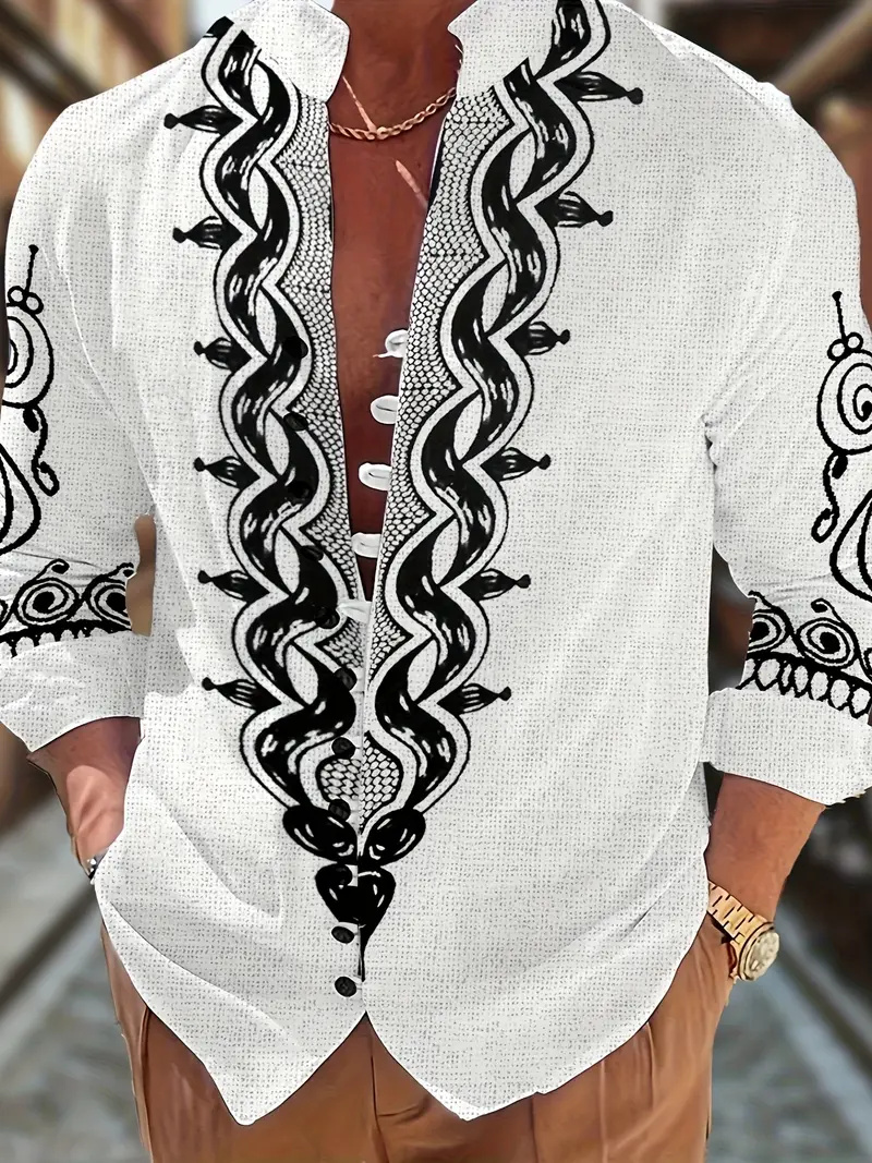 New Ethnic Fashion - 新しいメンズリネン半袖シャツファッションヴィンテージスタイルエスニックトーテムプリント快適なメンズトップ