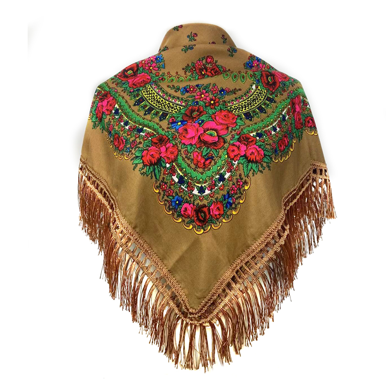 New Ethnic Fashion - エスニックフリンジヘッドバンドバンダナバーブシュカヘッドラップショールレトロ花柄プリントショール 2023 新しい女性ロシアスタイルスクエアスカーフ