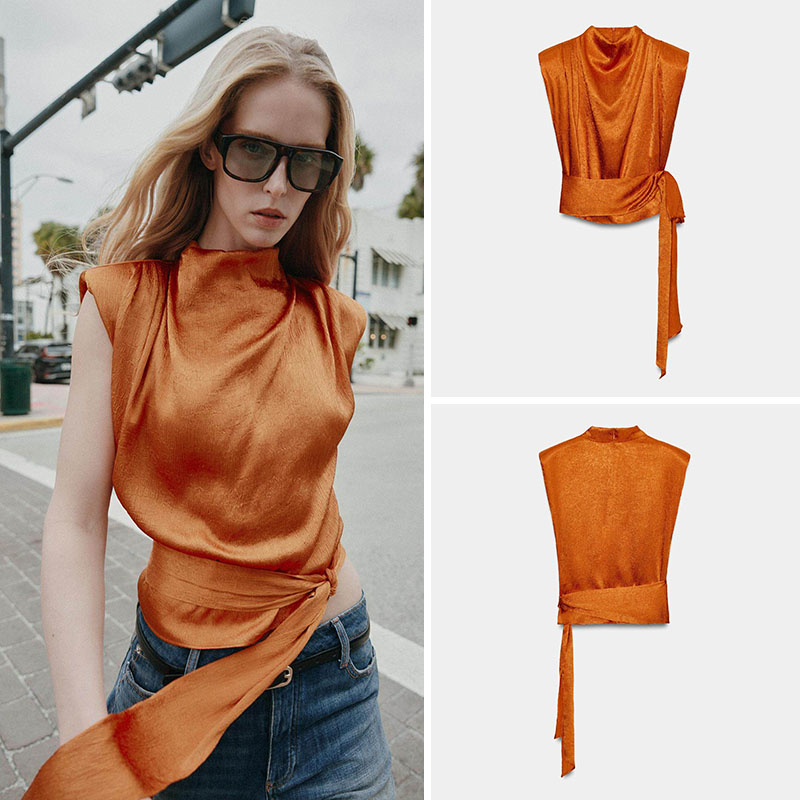 春の新作女性のハイカラーノースリーブシルクサテンテクスチャバ - New Ethnic Fashion のレビューと価格