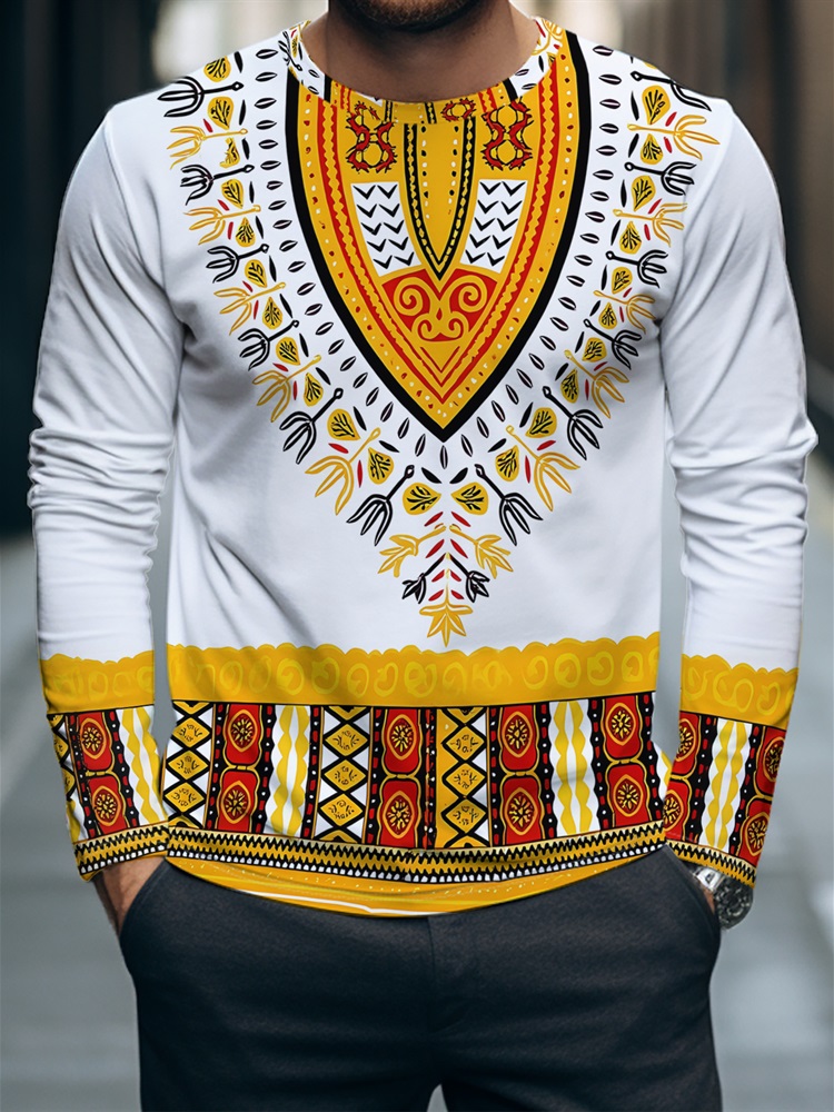 メンズ アフリカン ダシキ 長袖Tシャツ エスニック 幾何学 - New Ethnic Fashion のレビューと価格