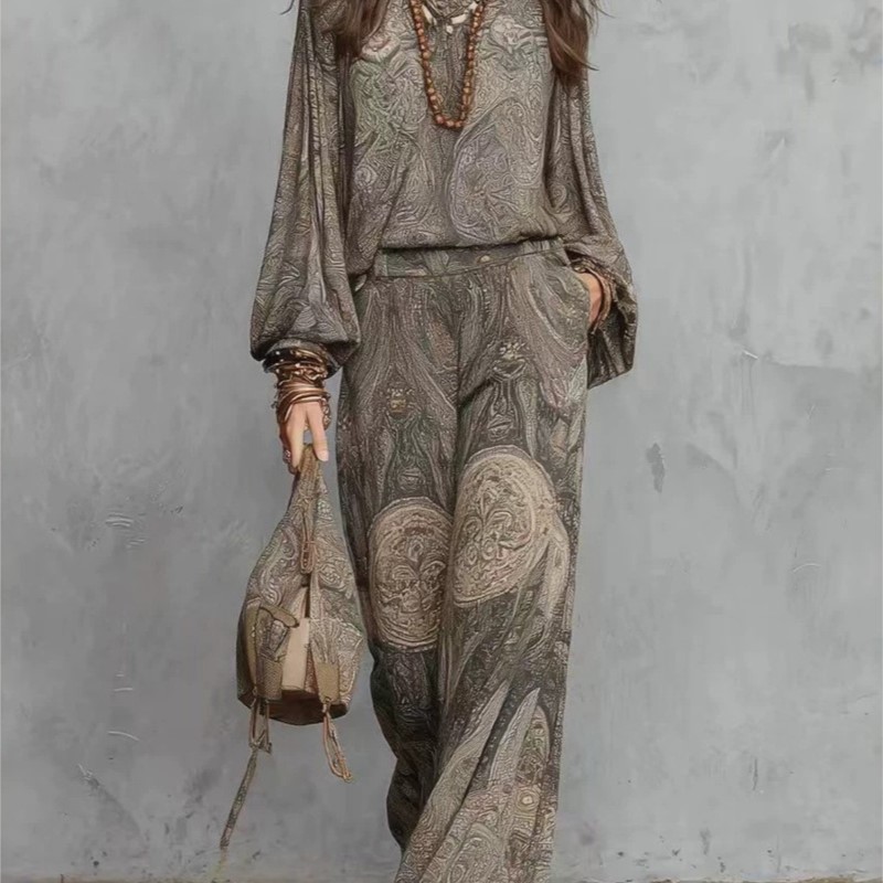 ボヘミアンペイズリー柄ツーピースセット レディース セクシー - Ethnic Fashion Design のレビューと価格