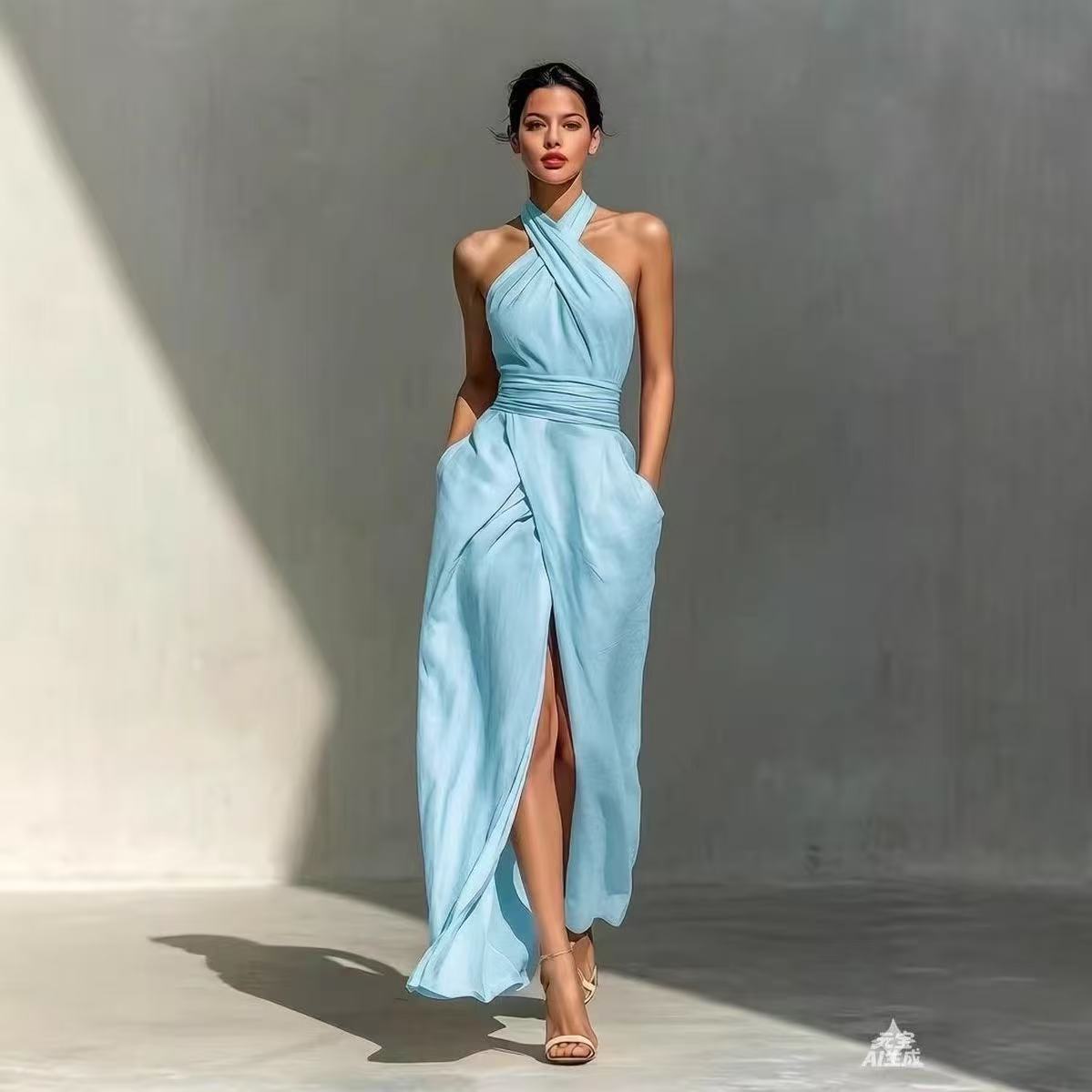 洗練されたデザインの、前スリット入りボヘミアン風ロングドレス - Ethnic Fashion Design のレビューと価格