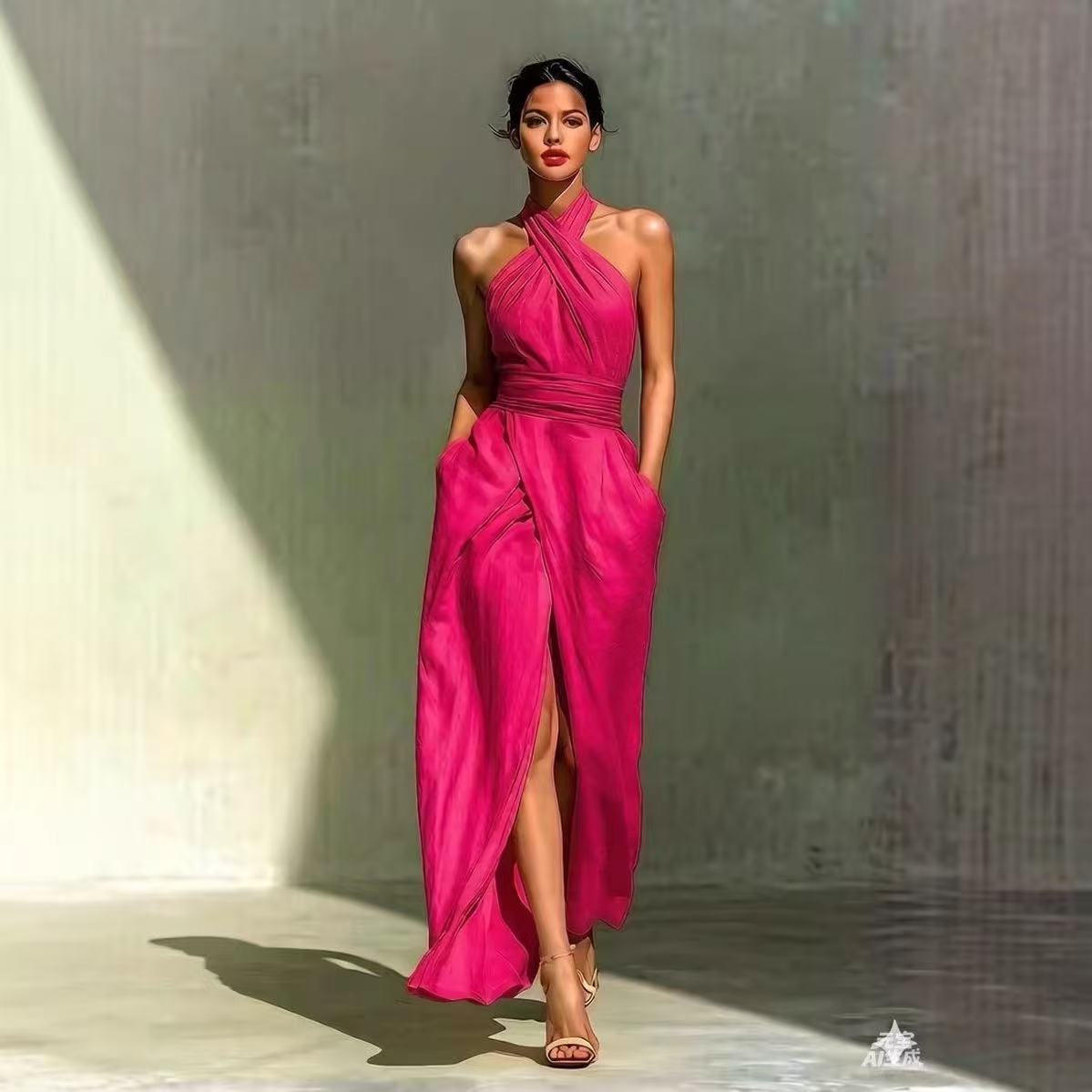 洗練されたデザインの、前スリット入りボヘミアン風ロングドレス - Ethnic Fashion Design のレビューと価格