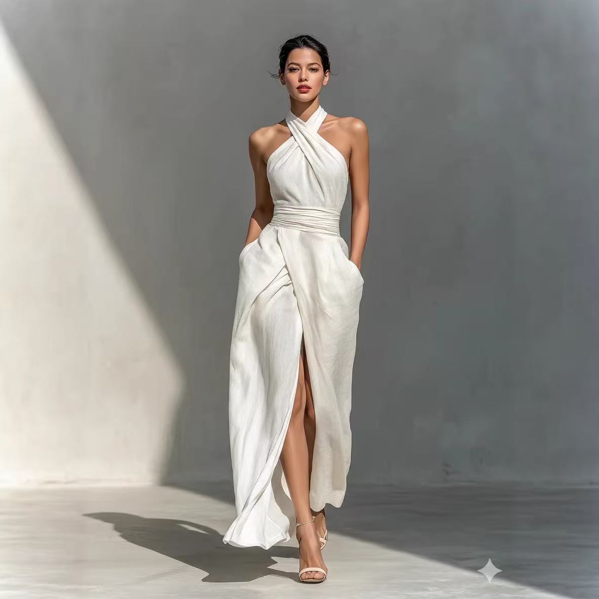 洗練されたデザインの、前スリット入りボヘミアン風ロングドレス - Ethnic Fashion Design のレビューと価格