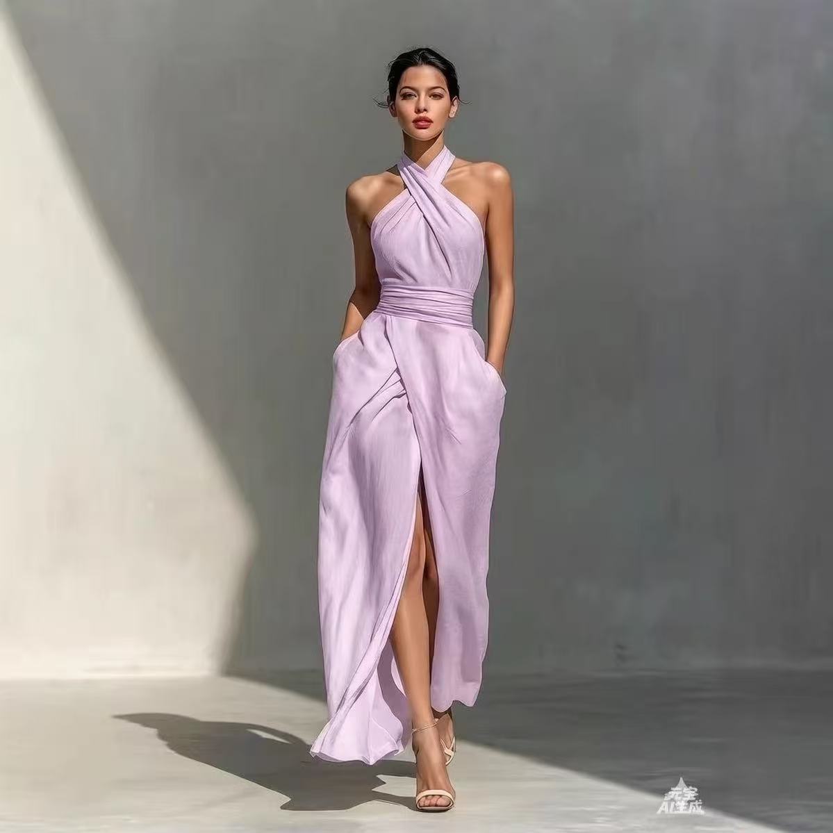 洗練されたデザインの、前スリット入りボヘミアン風ロングドレス - Ethnic Fashion Design のレビューと価格
